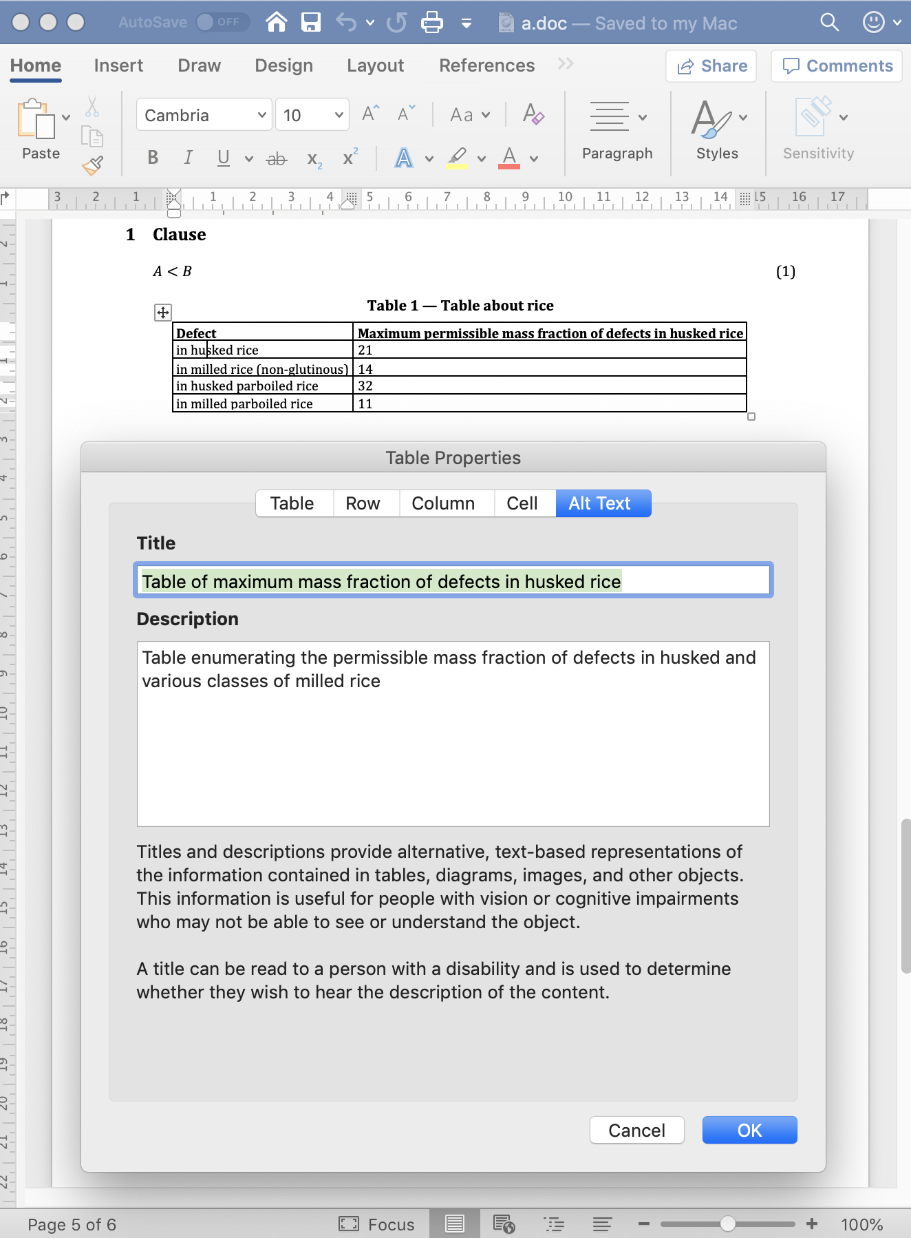 Word summary text on tables