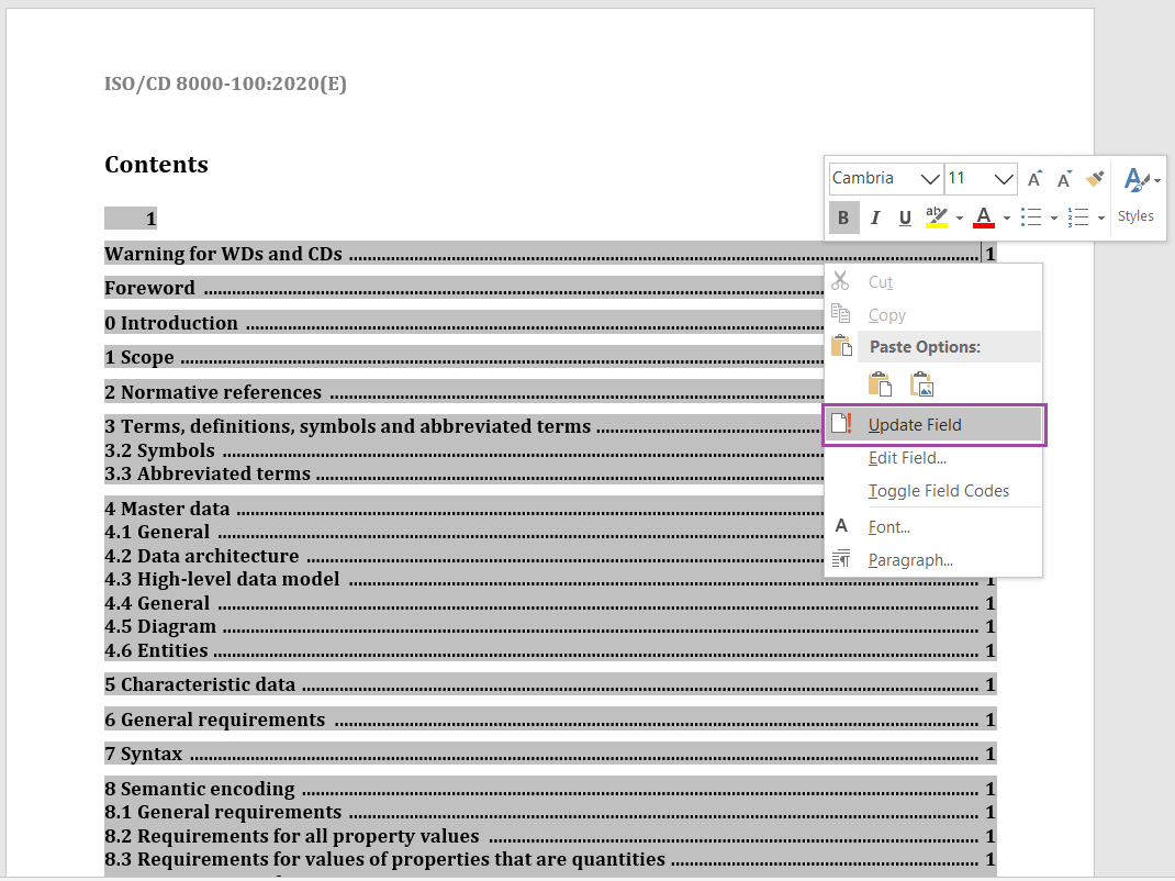 Windows: Regenerate the Table of Contents